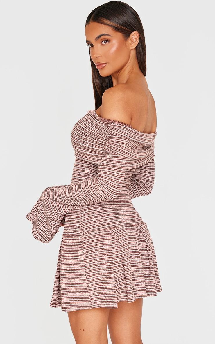 Chocolate Textured Bardot Flared Sleeve Shift Dress Product Image