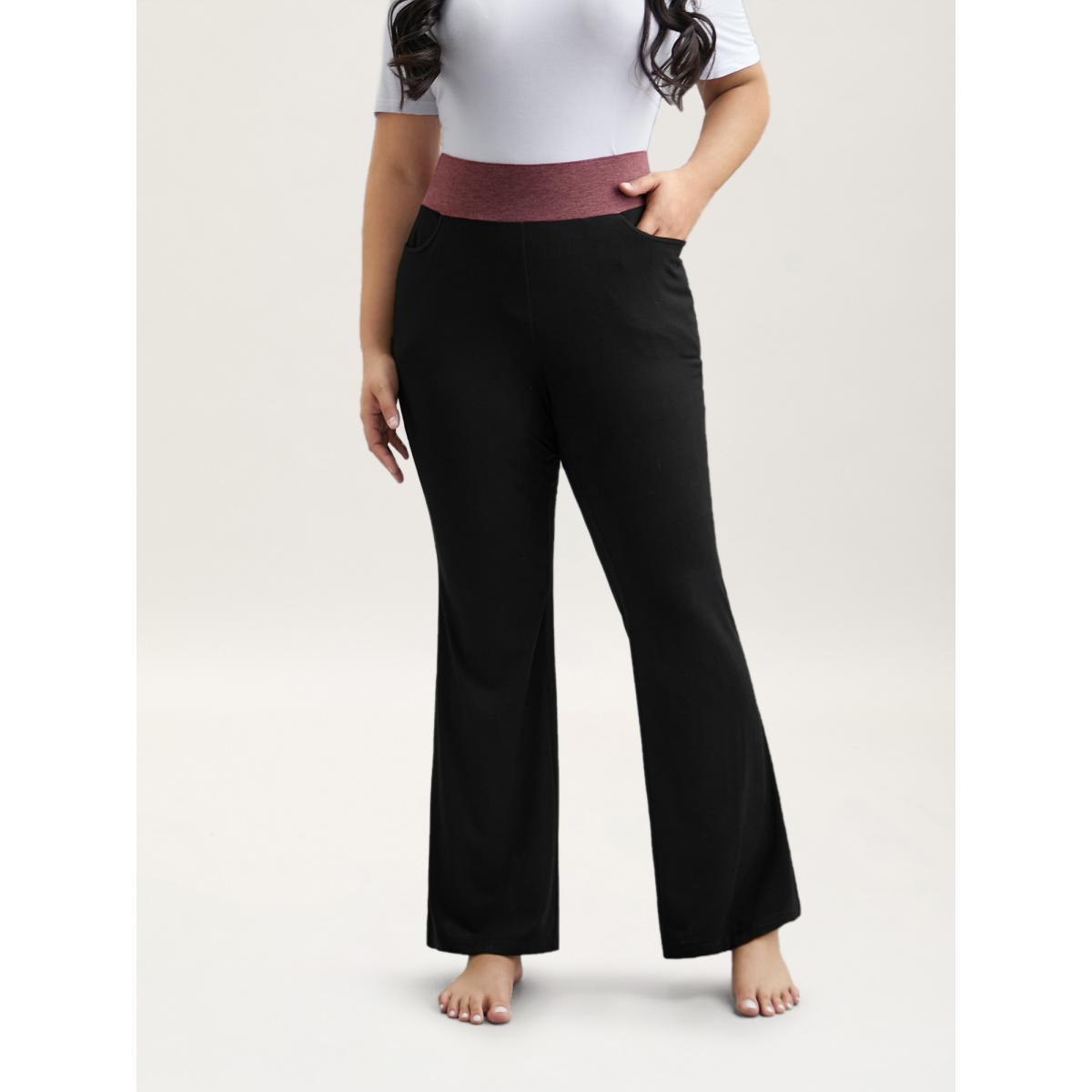 Plus Size Color-Block Mid Rise Tight Pants Women Black Casual Medium stretch Bootcut Mid Rise Everyday Leggings BloomChic 22-24/3X Product Image