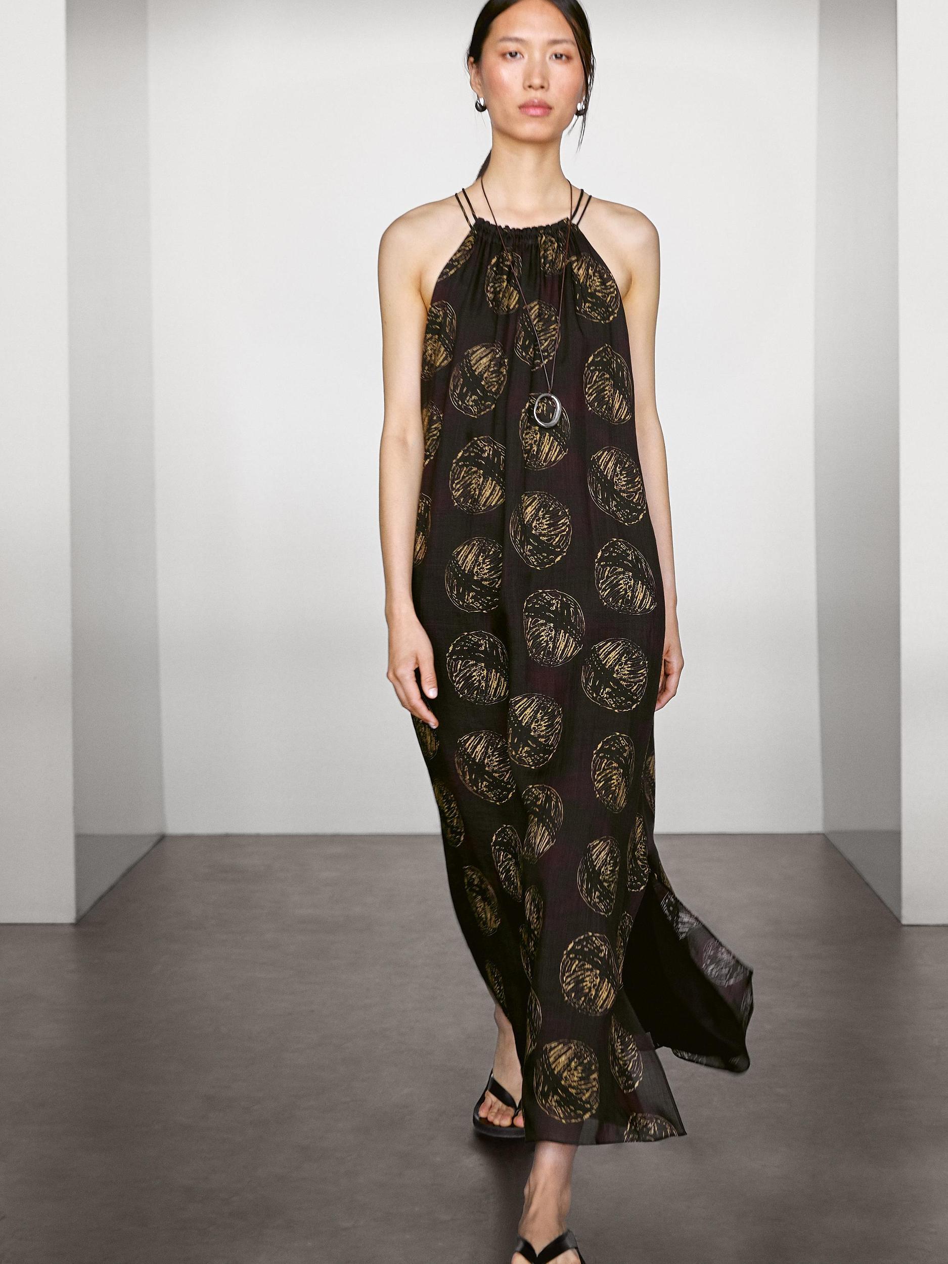 Ramie blend long print dress Product Image