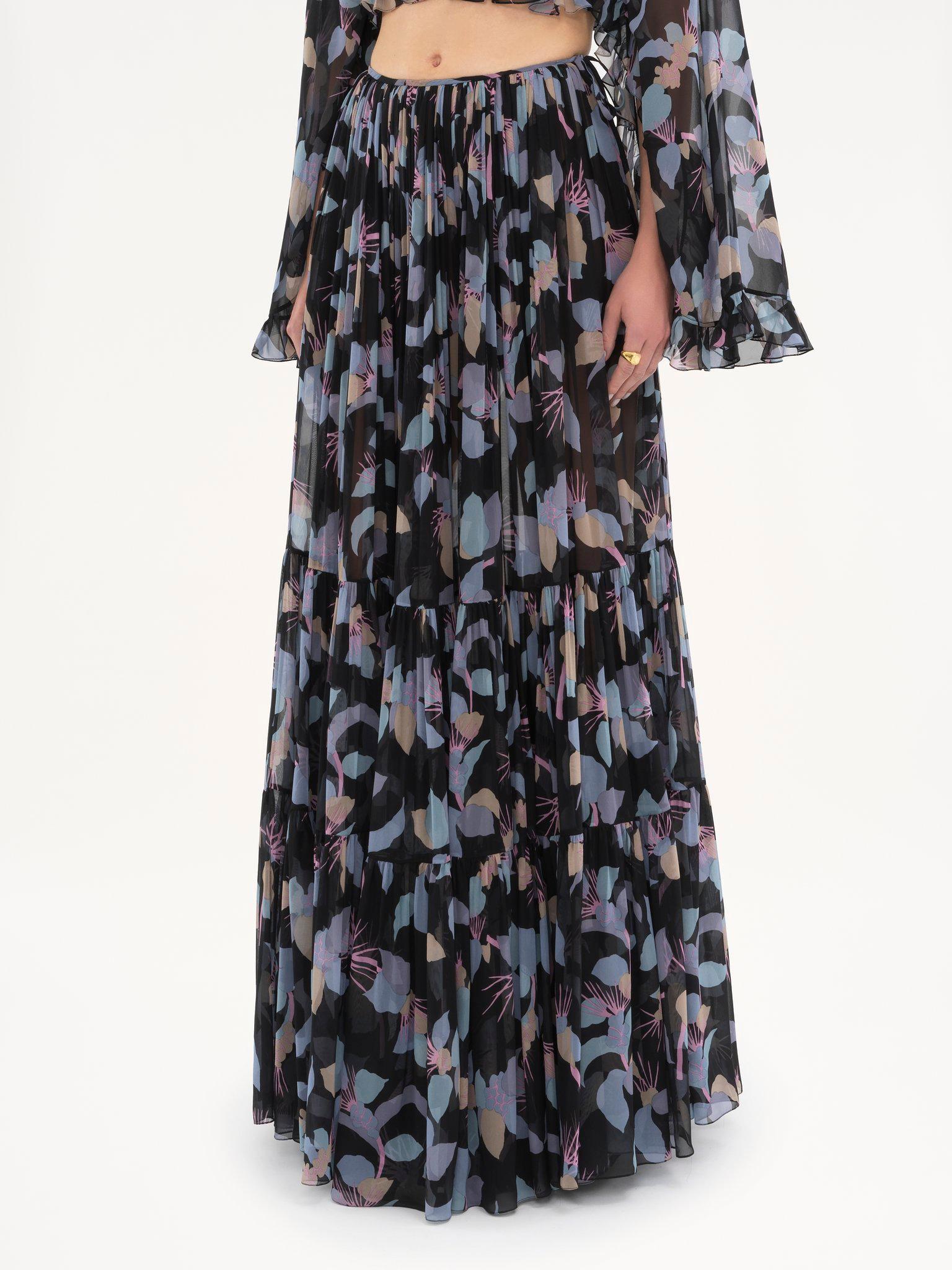 Gathered maxi skirt in silk georgette Product Image