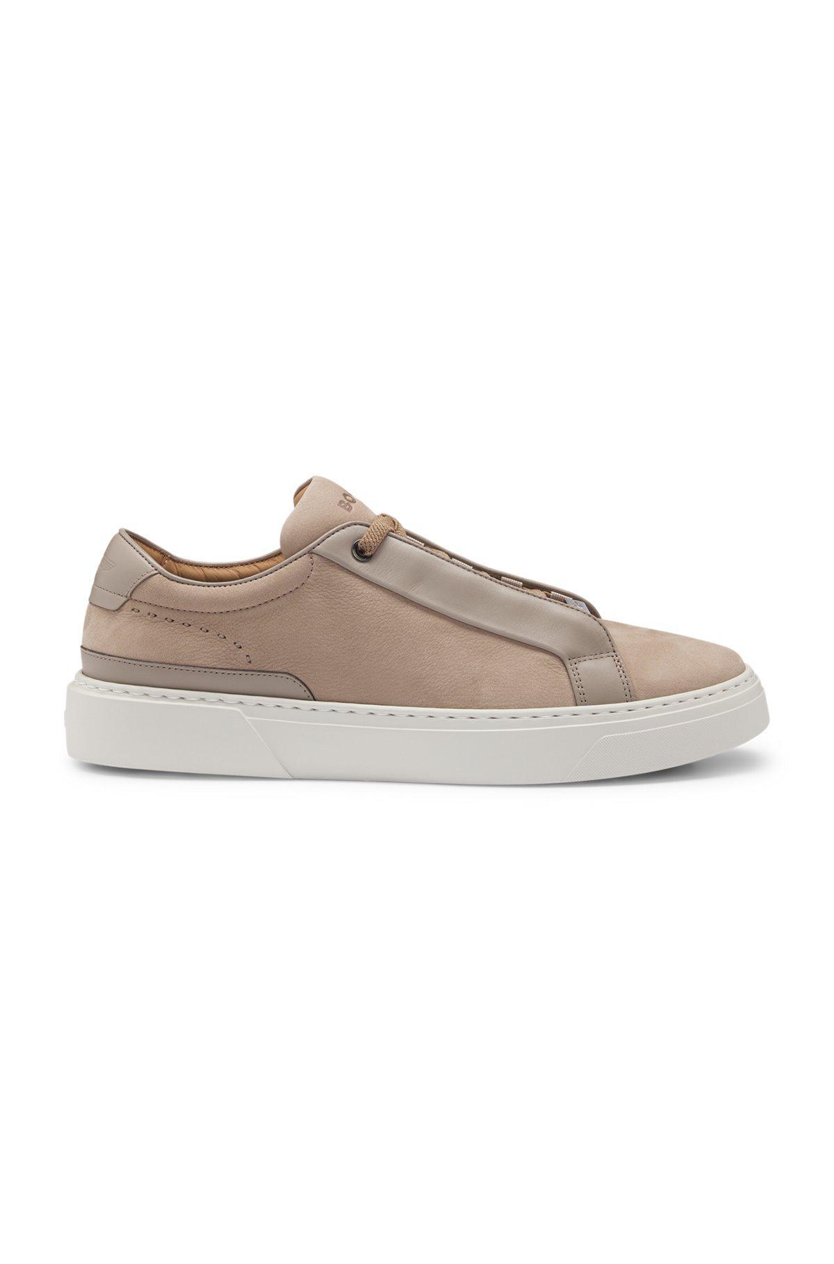BOSS - BOSS x ASTON MARTIN grained-leather trainers with hidden laces - Khaki Product Image