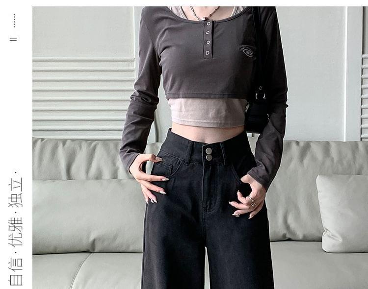 High Waist Washed Wide Leg Jeans (Various Designs) Product Image