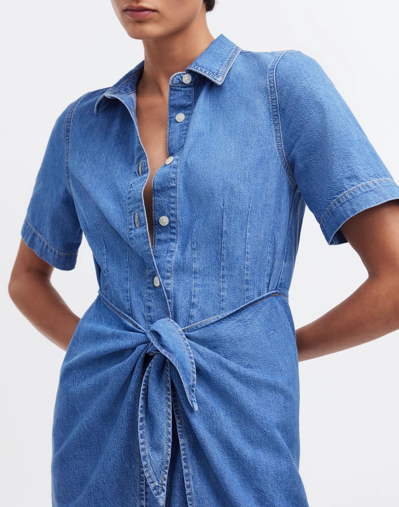 Denim Overlay Mini Shirtdress in Caulk Wash Product Image