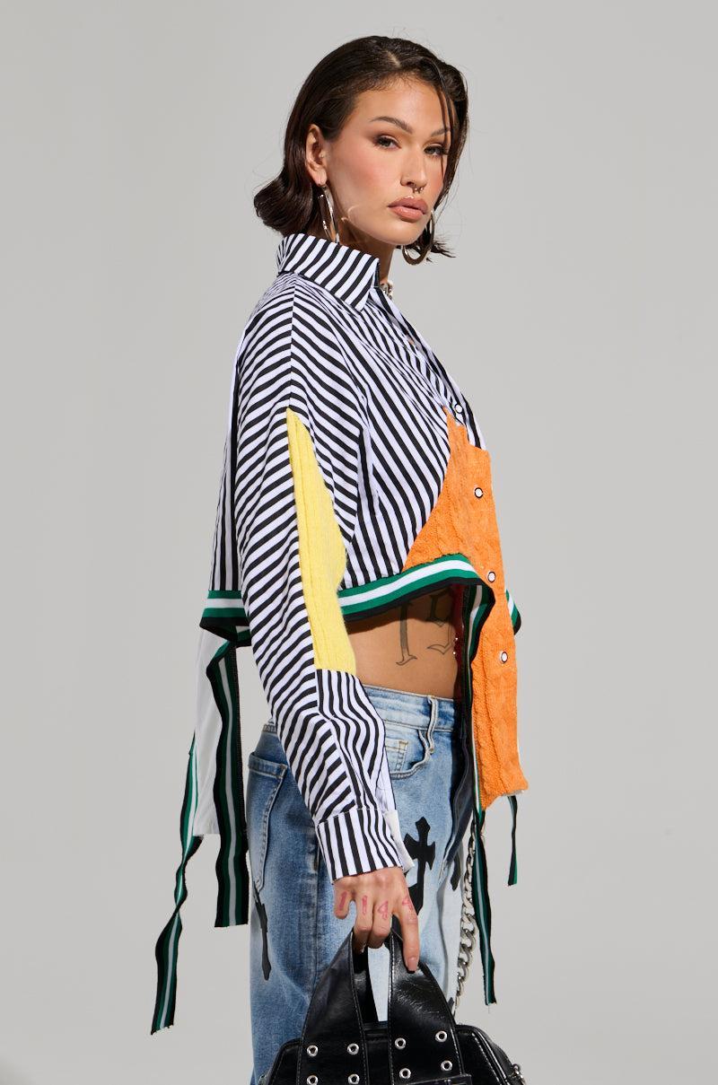 NEVER SEE YOU AGAIN BUTTON DOWN COLOR BLOCK SHIRT Product Image