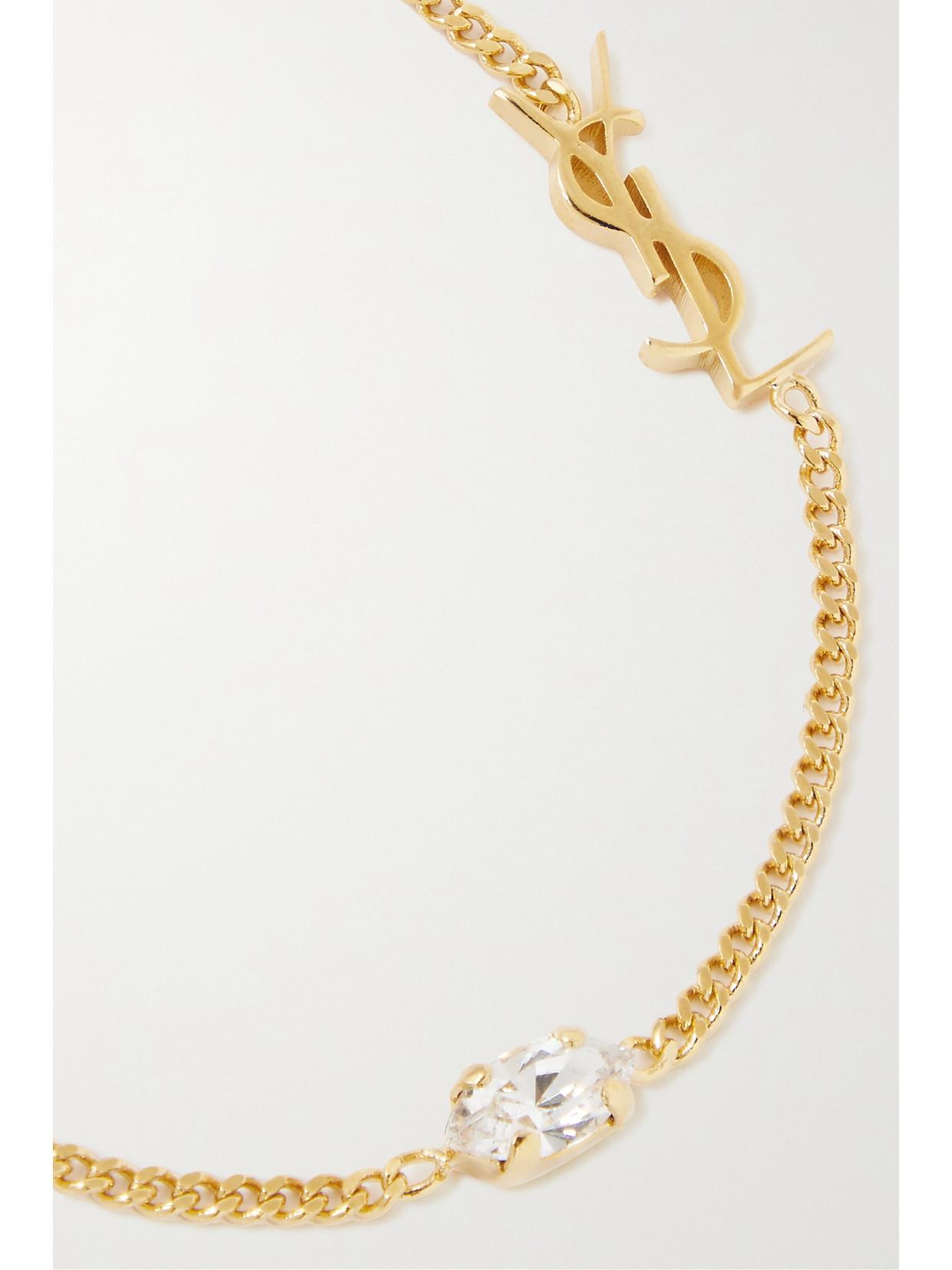 SAINT LAURENT Metal And Rhinestone Cassandre Heart Charm Bracelet Accessories In Grey Product Image