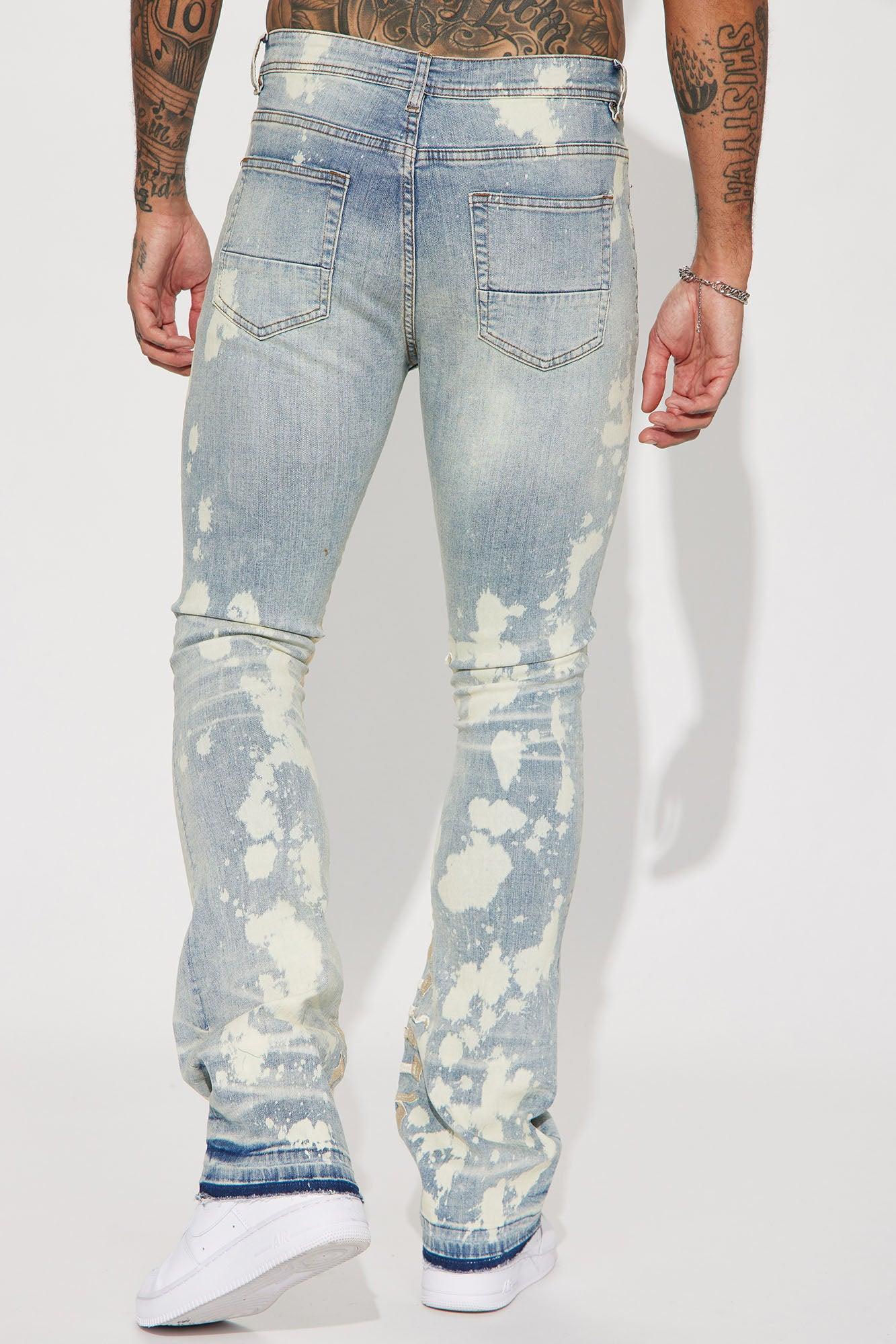 Ruthless Embroidered Stacked Skinny Flare Jeans - Bleach Blue Wash Product Image