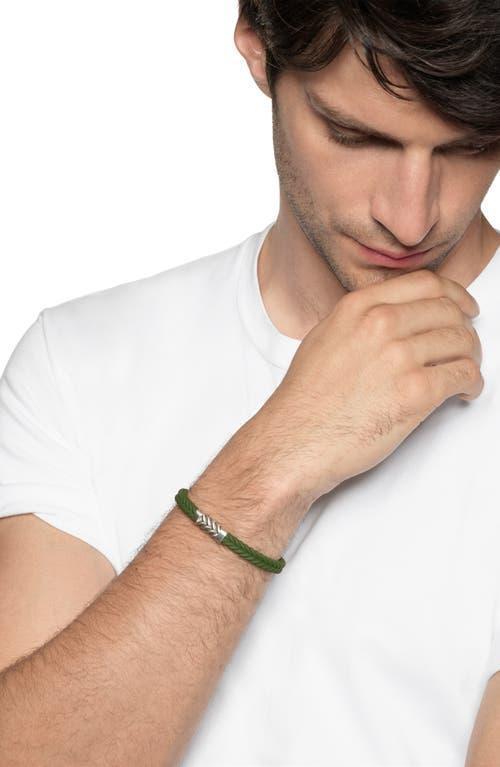 David Yurman Mens Sterling Silver Chevron Woven Green Rubber Bracelet Product Image
