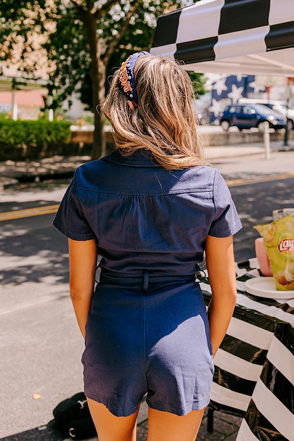 Stay Sophisticated Denim Romper In Navy Product Image