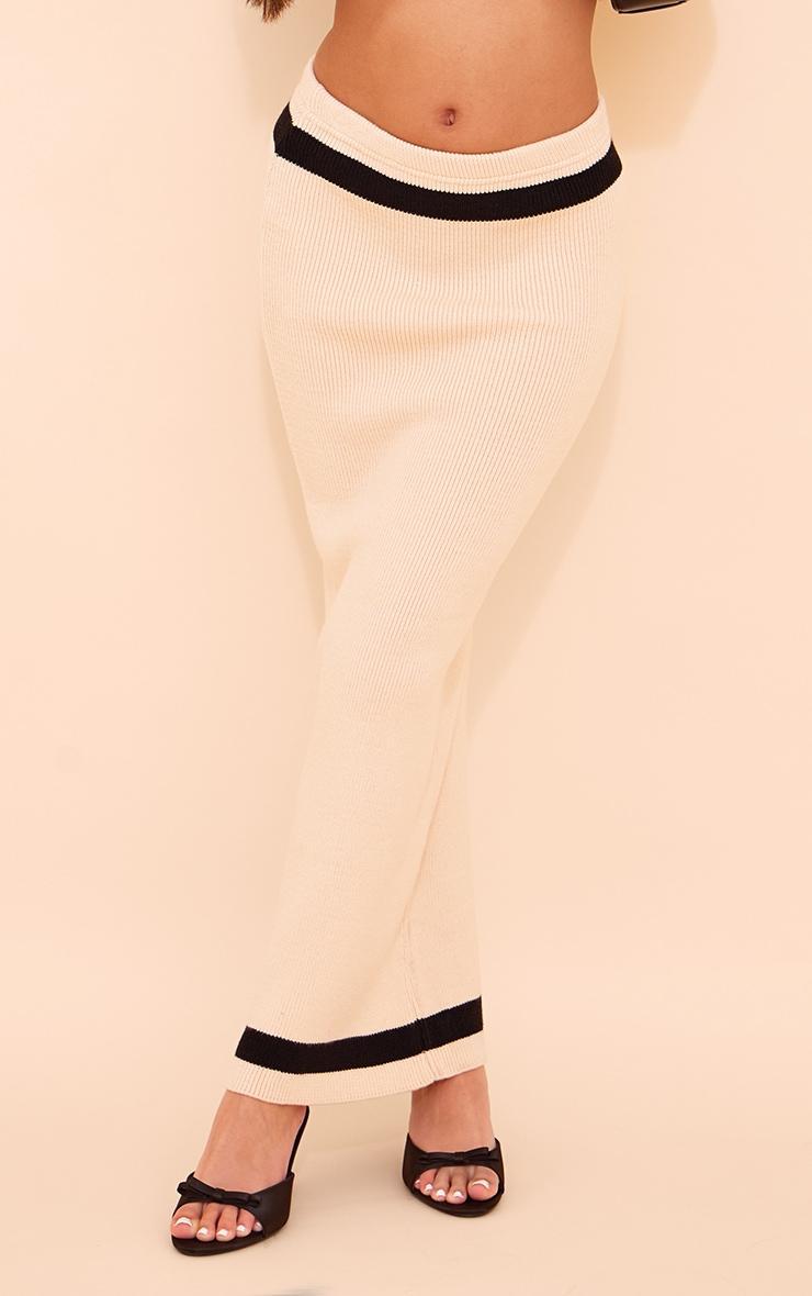 Cream Knitted Contrast Detail Maxi Skirt Product Image