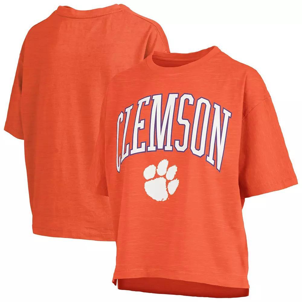Women's Pressbox Orange Clemson Tigers Nelson Arch Over Logo Waist Length Oversized Slub T-Shirt, Size: 2XL Product Image