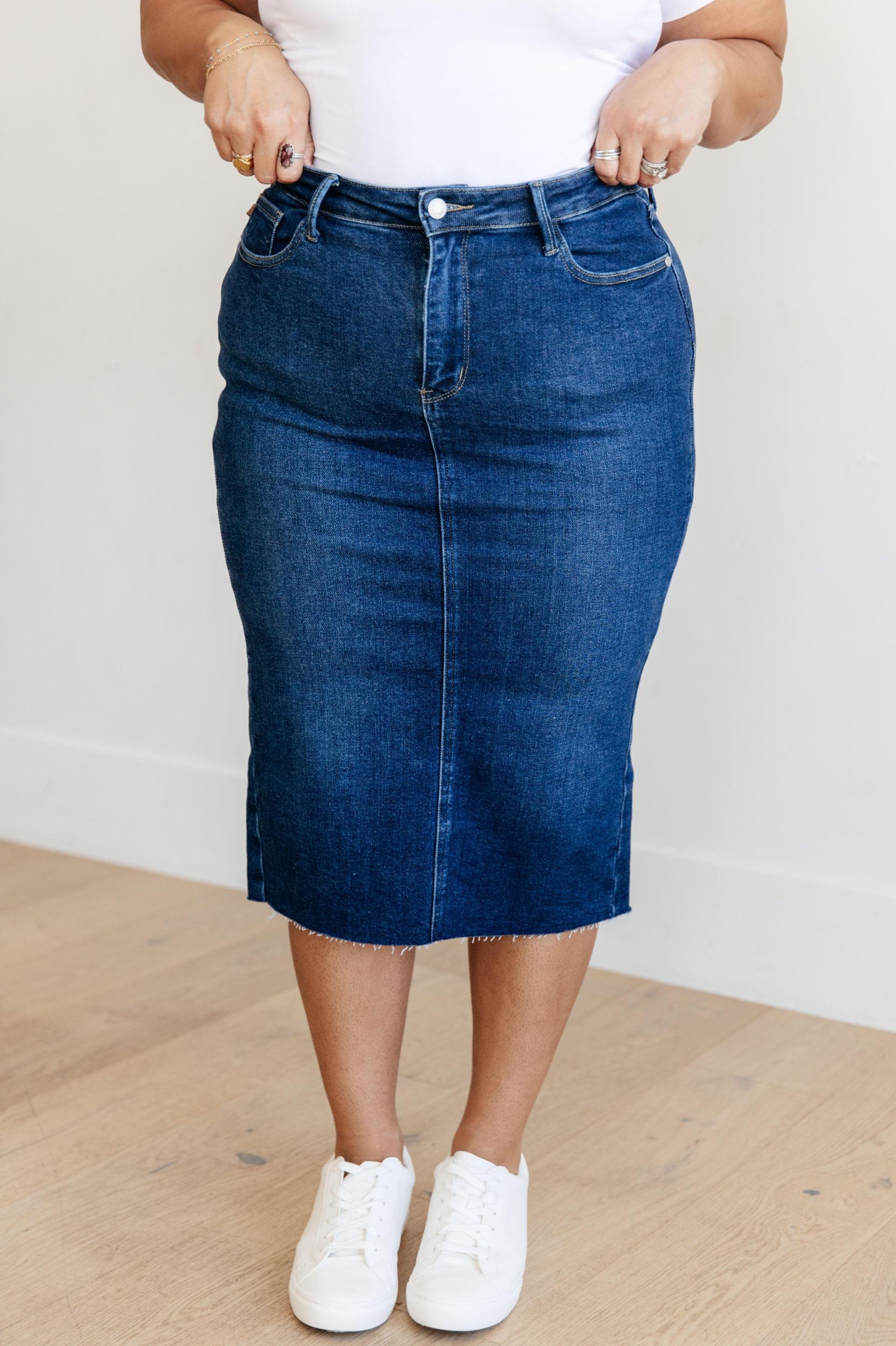 Marcy High Rise Denim Midi Skirt Product Image