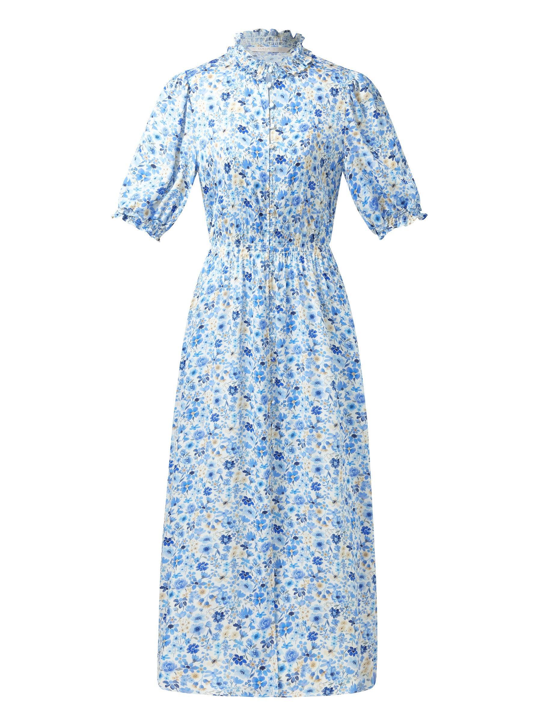 19MM Mulberry Silk Floral Print Ruffle Collar Maxi Dress Product Image