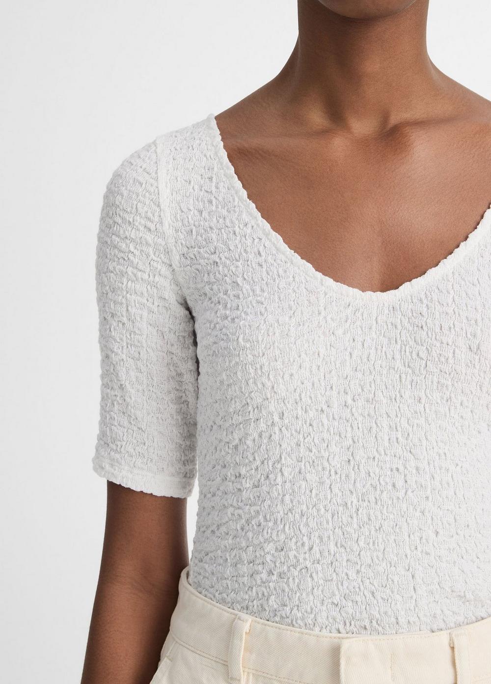 Womens Smocked Elbow-Sleeve V-Neck Top, Black, Size S Vince Product Image