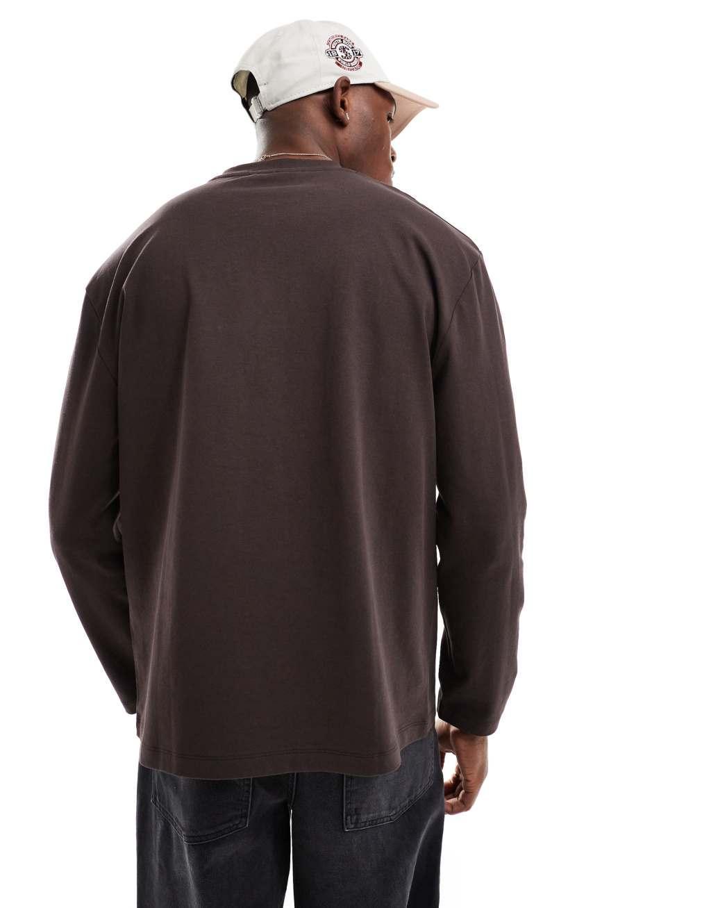 ASOS DESIGN essential heavyweight relaxed long sleeve t-shirt in brown Product Image