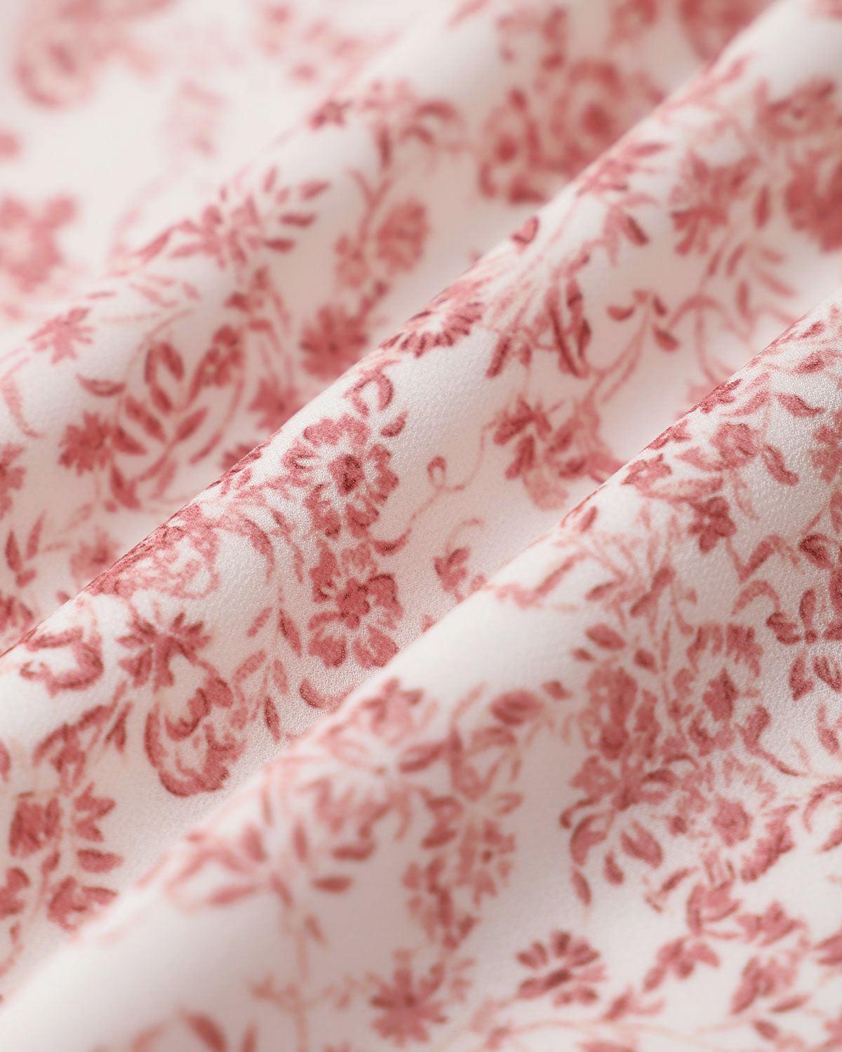 Pink Floral Elastic Waist Flared Skirt Product Image