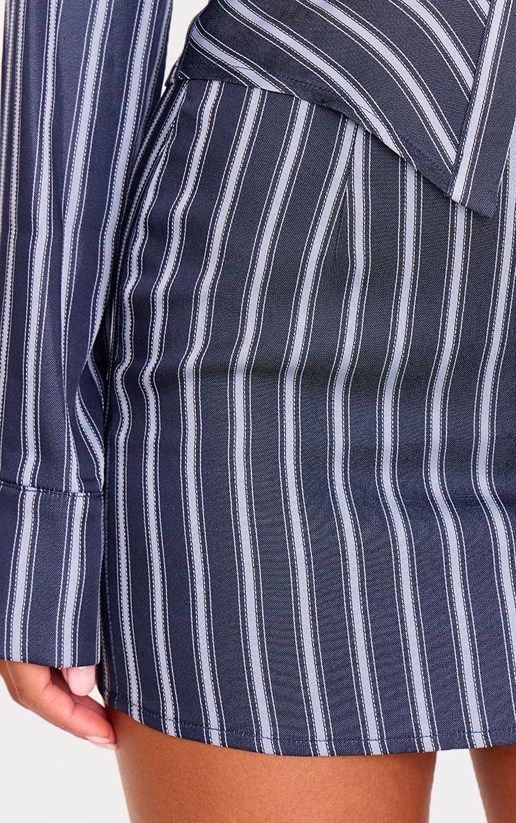 Navy Woven Tailored Striped Mid Rise Mini Skirt Product Image