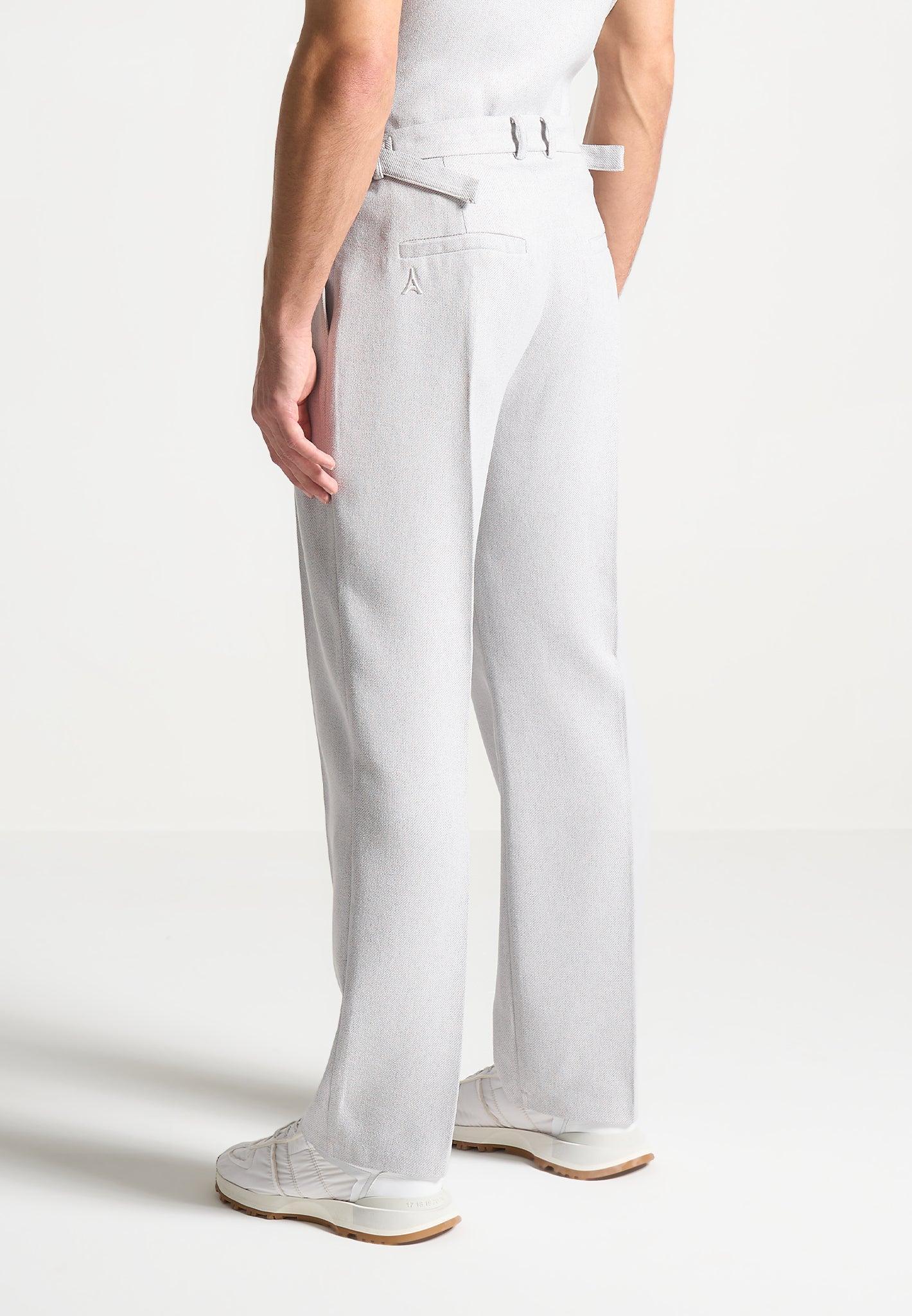Relaxed Fit Textured Pleated Tailored Trousers - Grey Male Product Image