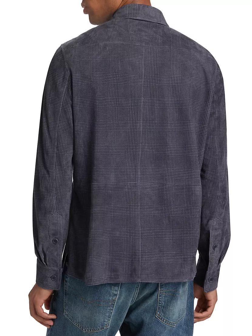 Plaid Suede Button-Front Shirt Jacket Product Image