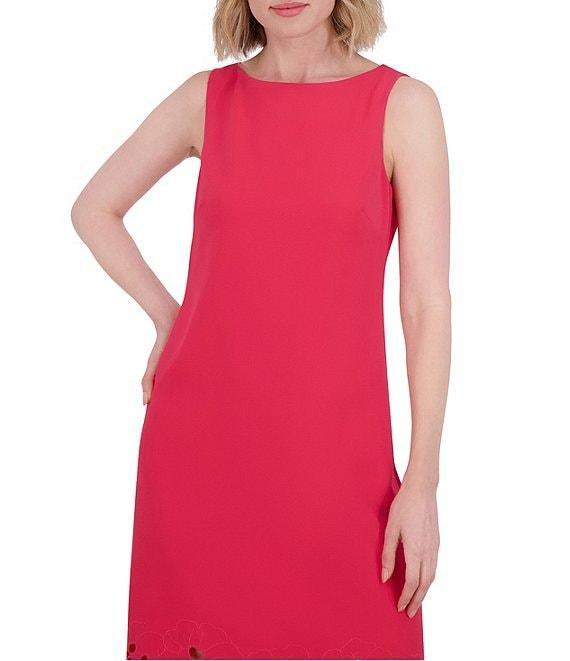 Vince Camuto Crepe Boat Neckline Sleeveless Shift Dress Product Image