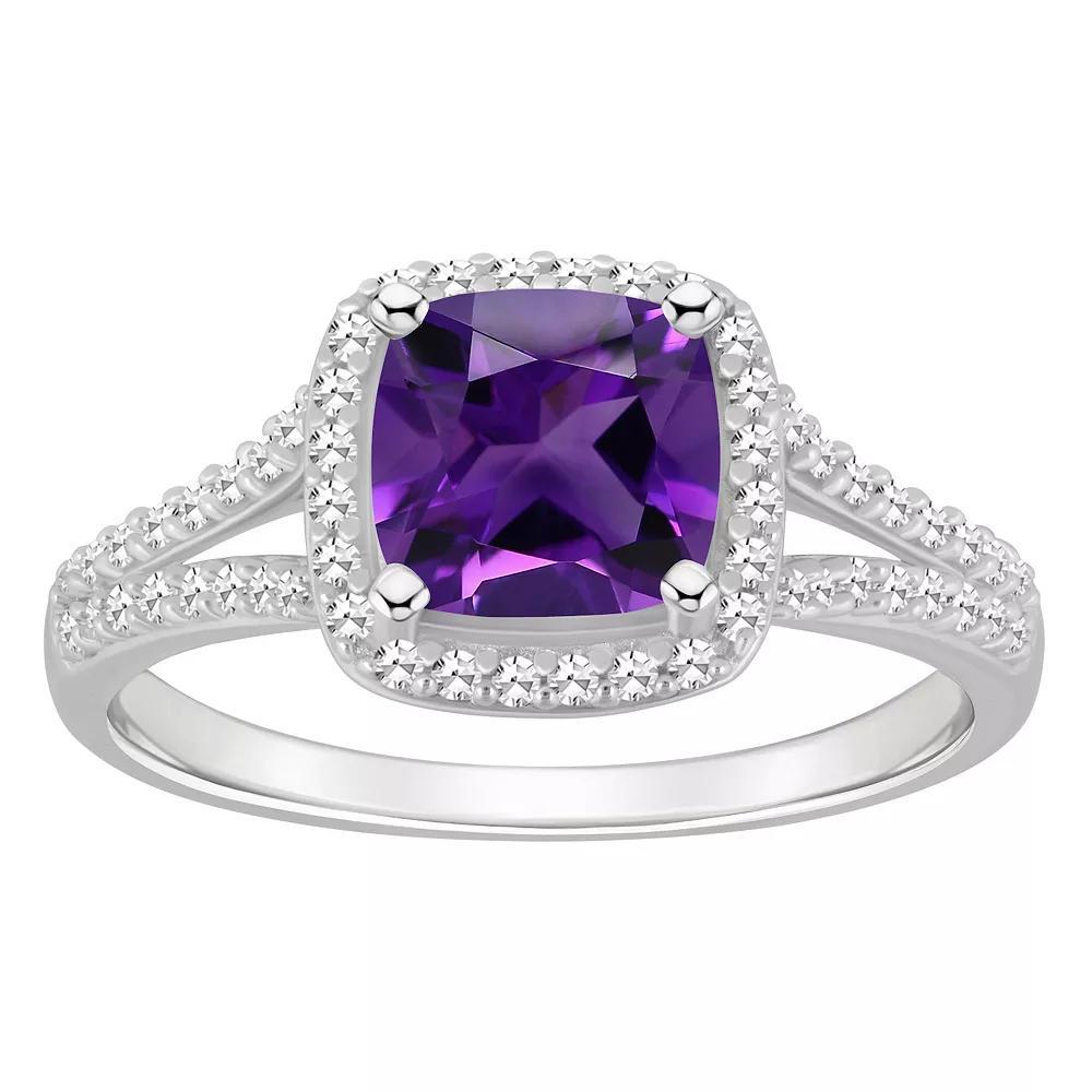 Celebration Gems Sterling Silver 7 mm Cushion Gemstone & 1/4 Carat T.W. Diamond Split Shank Ring, Women's, Size: 6, Purple Product Image