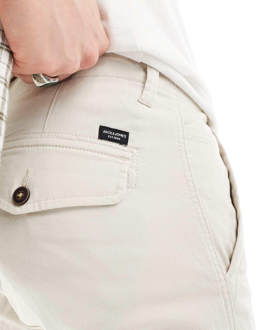 Jack & Jones slim fit cargo pants in beige Product Image