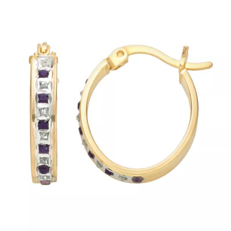 18k Gold-Over-Silver Amethyst and Diamond Accent Oval Hoop Earrings, Women's, Yellow Product Image