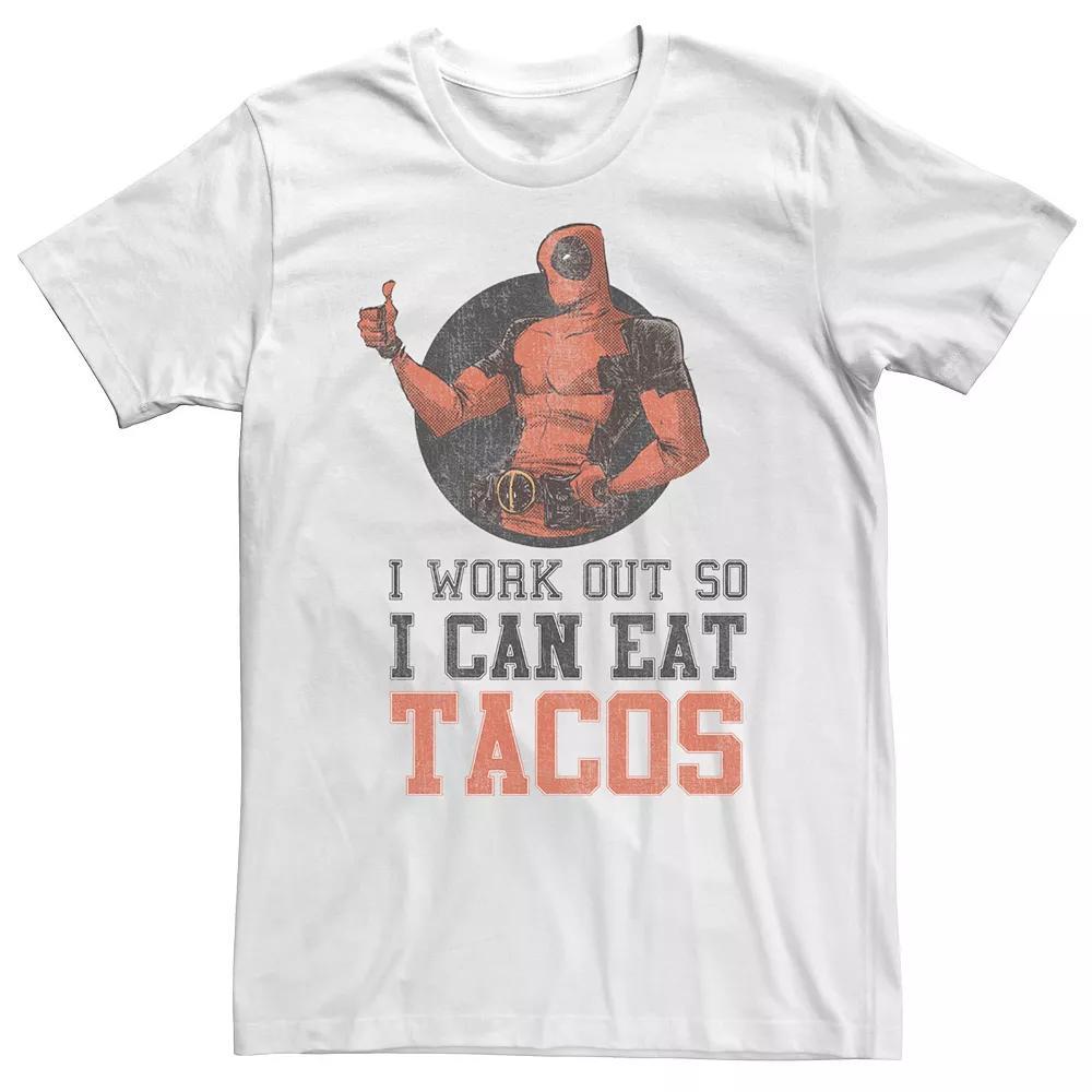 Big & Tall Marvel Deadpool "I Work Out So I Can Eat Tacos" Tee, Men's, Size: 3XL, White Product Image