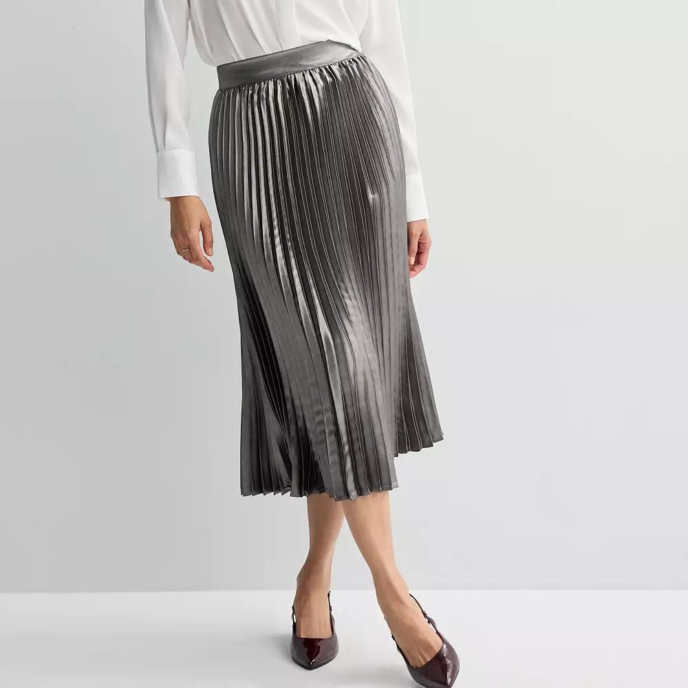 Women's Fourth + Bay Pleated Midi Skirt, Size: Large, Granite Shimmer Product Image