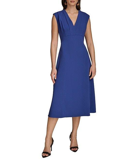 Donna Karan V-Neck Cap Sleeve Cady Crepe A-Line Midi Dress Product Image