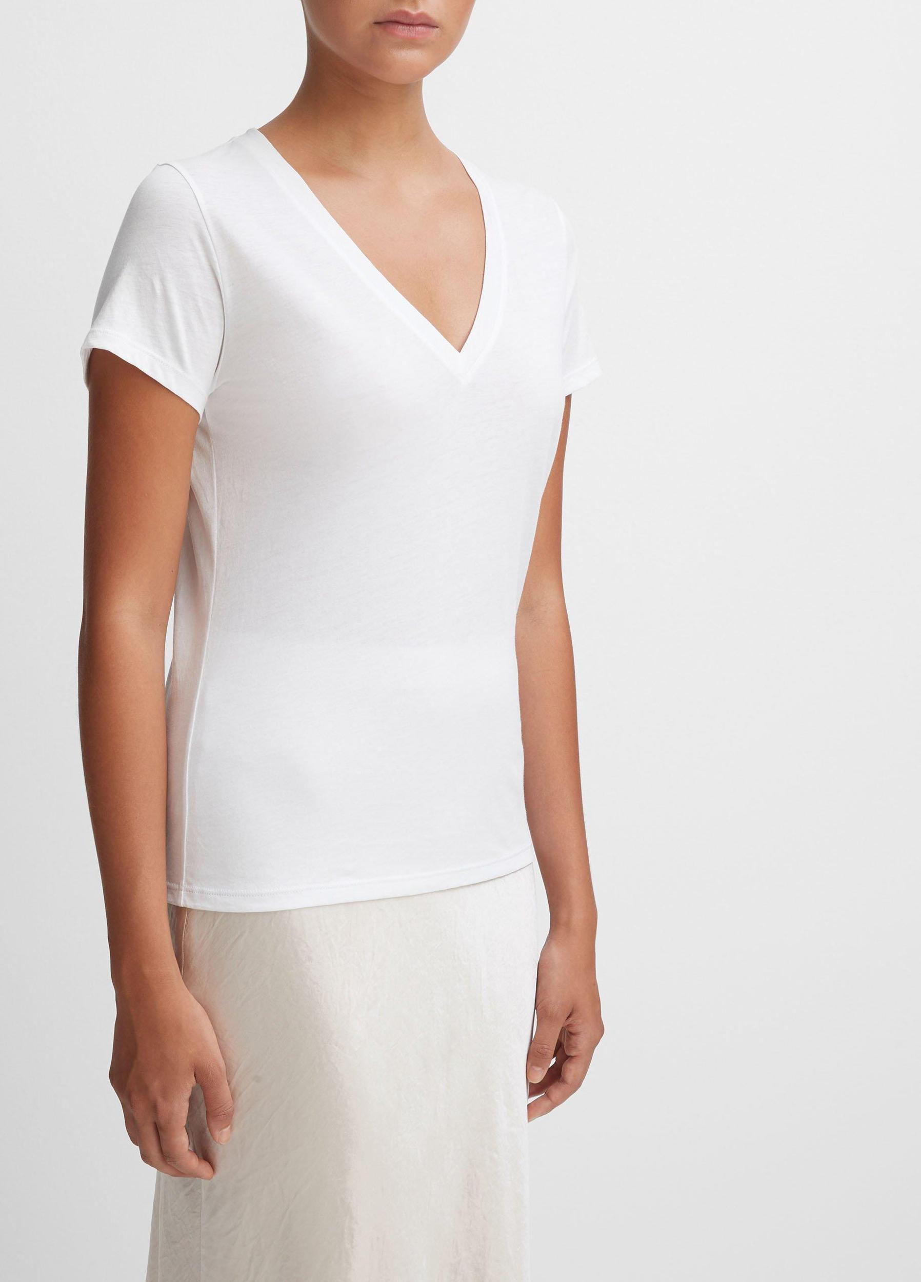 Womens Essential Pima Cotton V-Neck T-Shirt, Optic White, Size S Vince Product Image