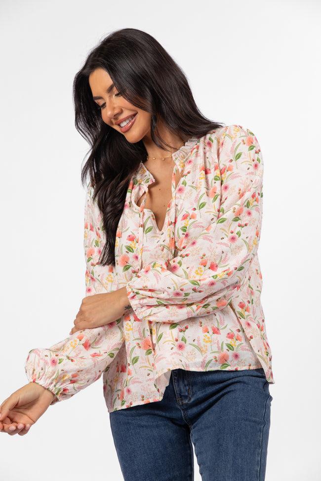 Fade Into You Ivory Multi Button Detail Floral Blouse FINAL SALE Product Image