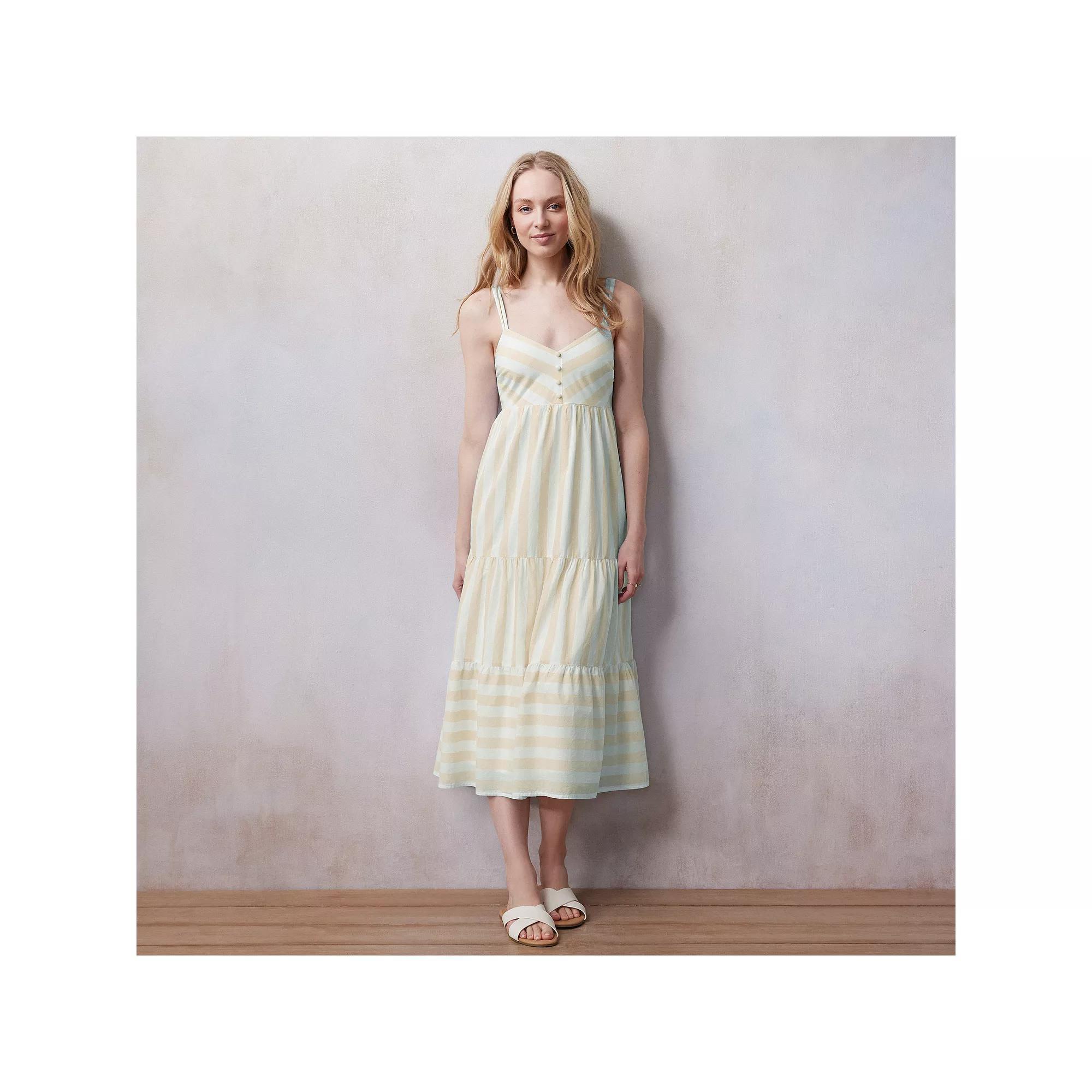 Women's LC Lauren Conrad Voile Button-Front Tank Maxi Dress, Size: XL, Brown Spa Stripe Product Image