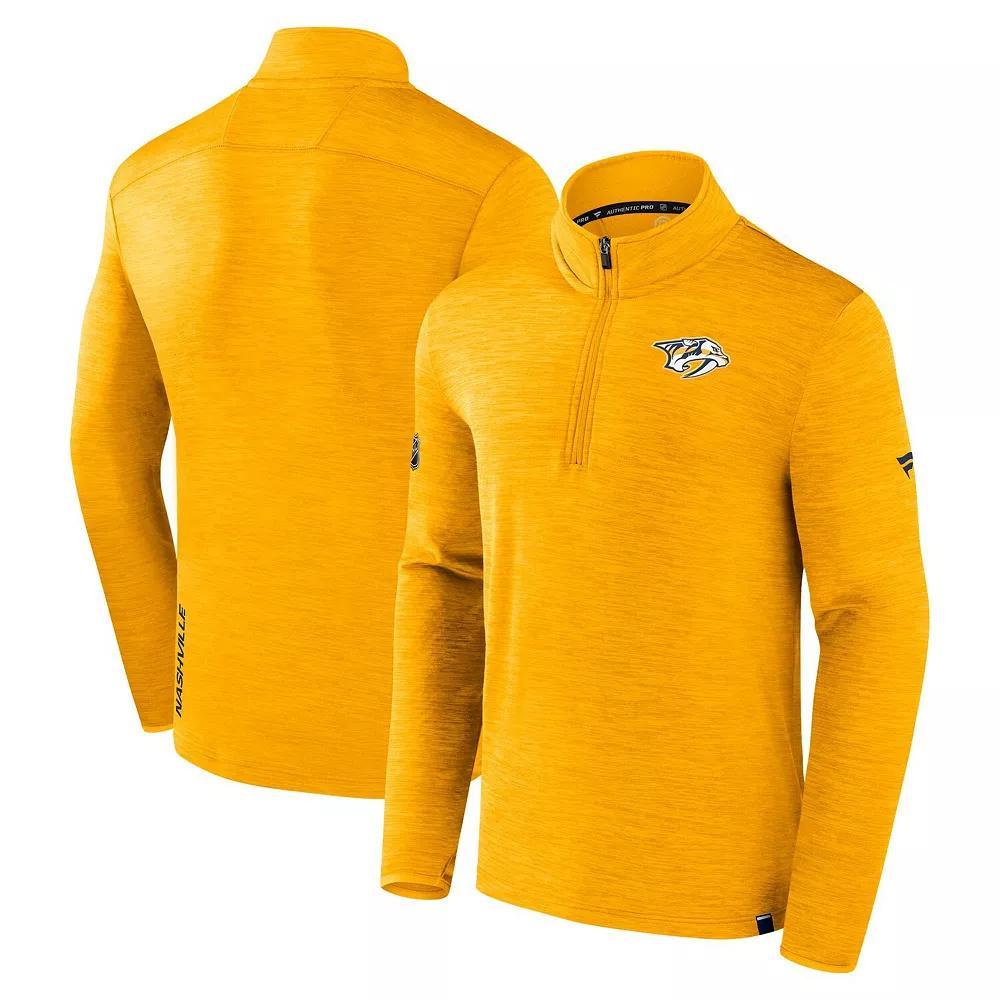 Men's Fanatics  Heather Gold Nashville Predators Authentic Pro Lightweight Quarter-Zip Pullover, Size: Medium, Pdt Gold Product Image