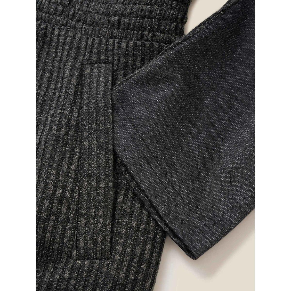 Plus Size Texture Patchwork Rib Knit Zipper Jacket Women DarkGray Non Side seam pocket Everyday Jackets BloomChic 28/5X Product Image