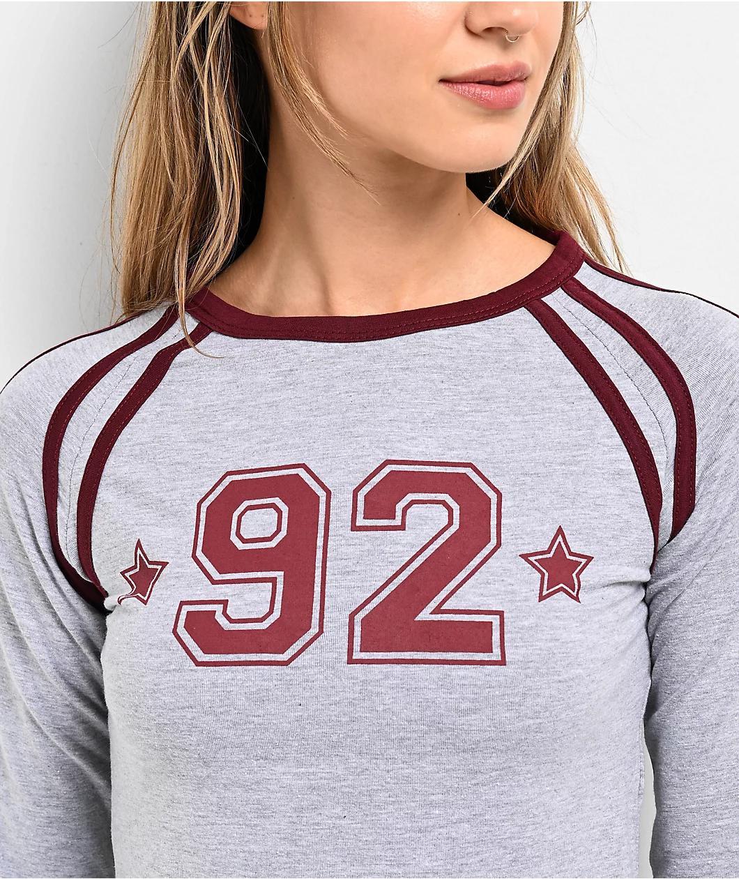 Daisy Street Grey & Burgundy Raglan Long Sleeve Crop T-Shirt Product Image