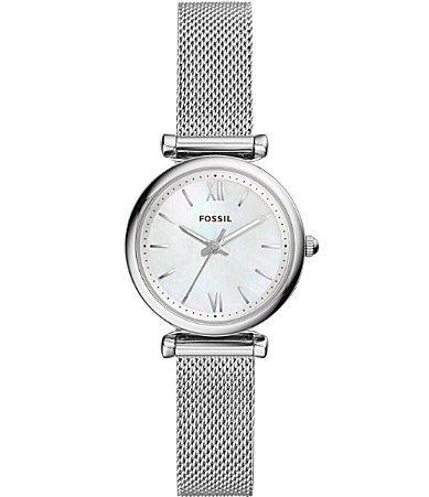 Fossil Womens Carlie Three-Hand Stainless Steel Mesh Bracelet Watch Product Image