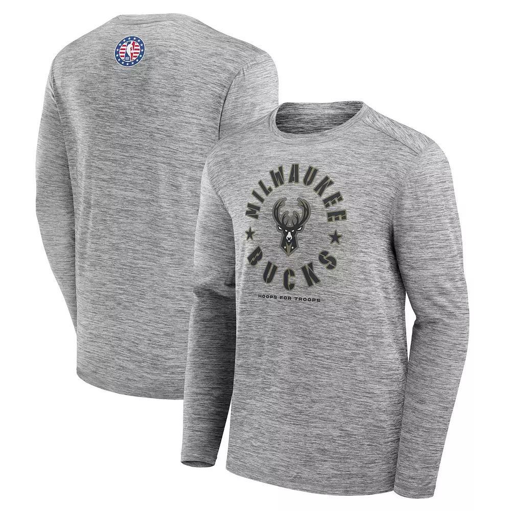 Men's Fanatics Heather Gray Milwaukee Bucks NBA Hoops for Troops Long Sleeve T-Shirt, Size: XL, Grey Product Image