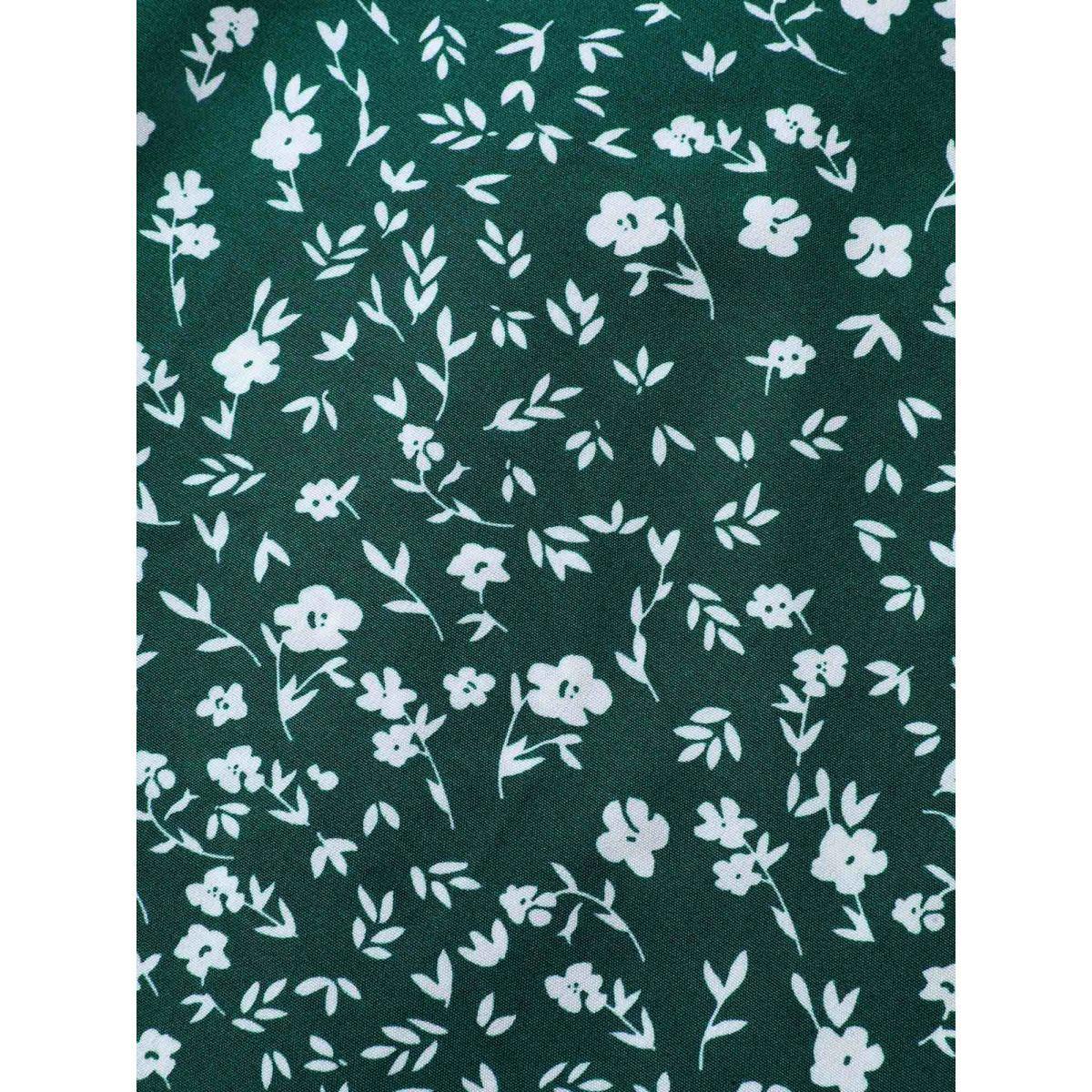 Plus Size Ditsy Floral Print Stretchy Flared Midi Skirt Women DarkGreen Elegant Low stretch Slanted pocket Everyday Skirts BloomChic 10/M Product Image