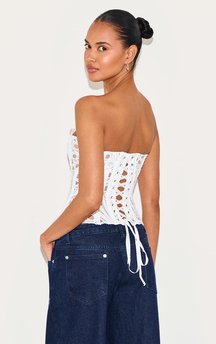 White Textured Sheer Floral Lace Corset Product Image