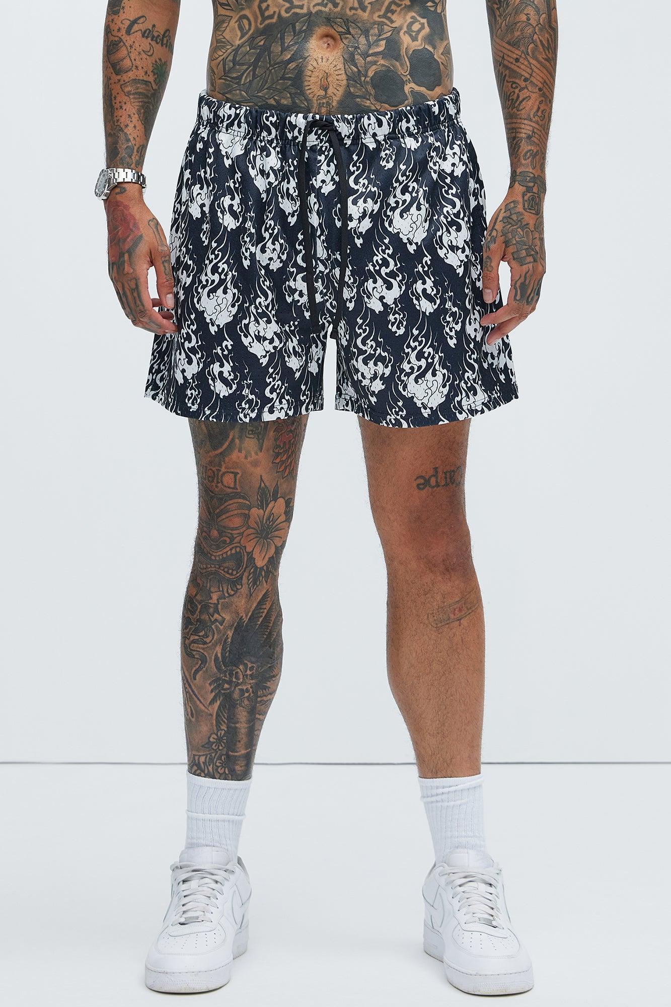 Japan Flames Mesh Shorts - Black/White Product Image