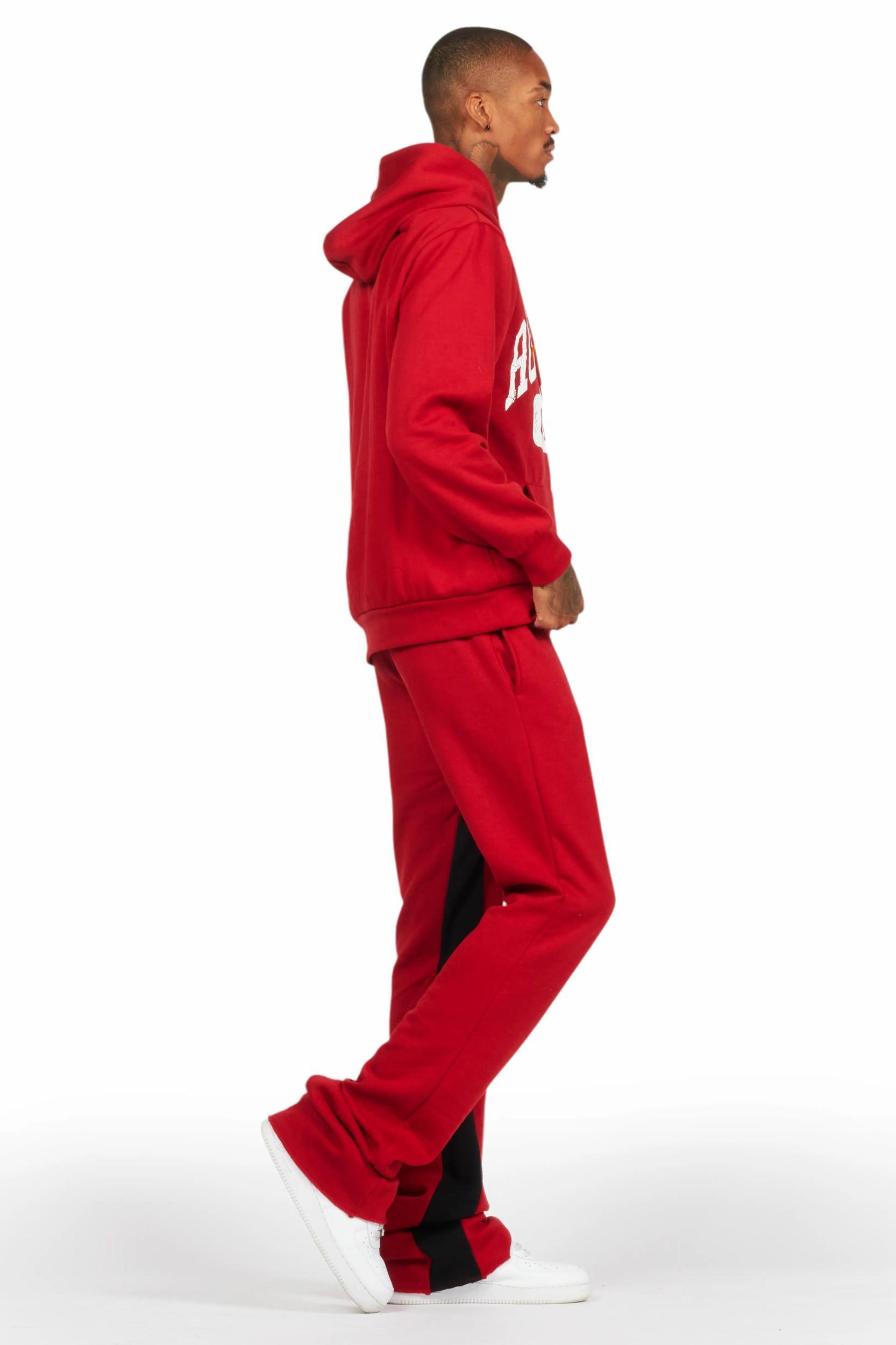 Mallor Burgundy Baggy Stacked Hoodie Track Set Male Product Image