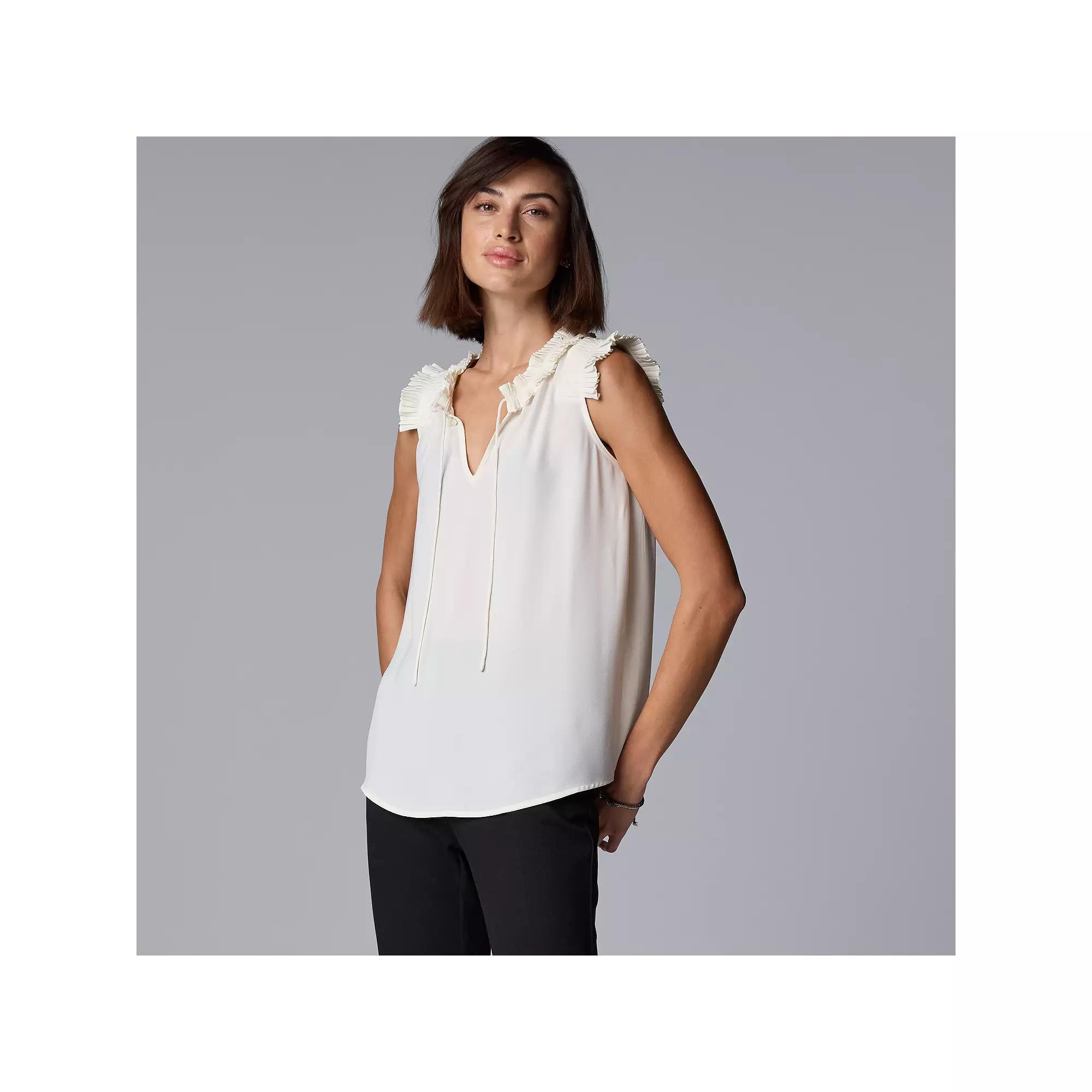 Womens Simply Vera Vera Wang Pleated Neck Top White Milk Product Image