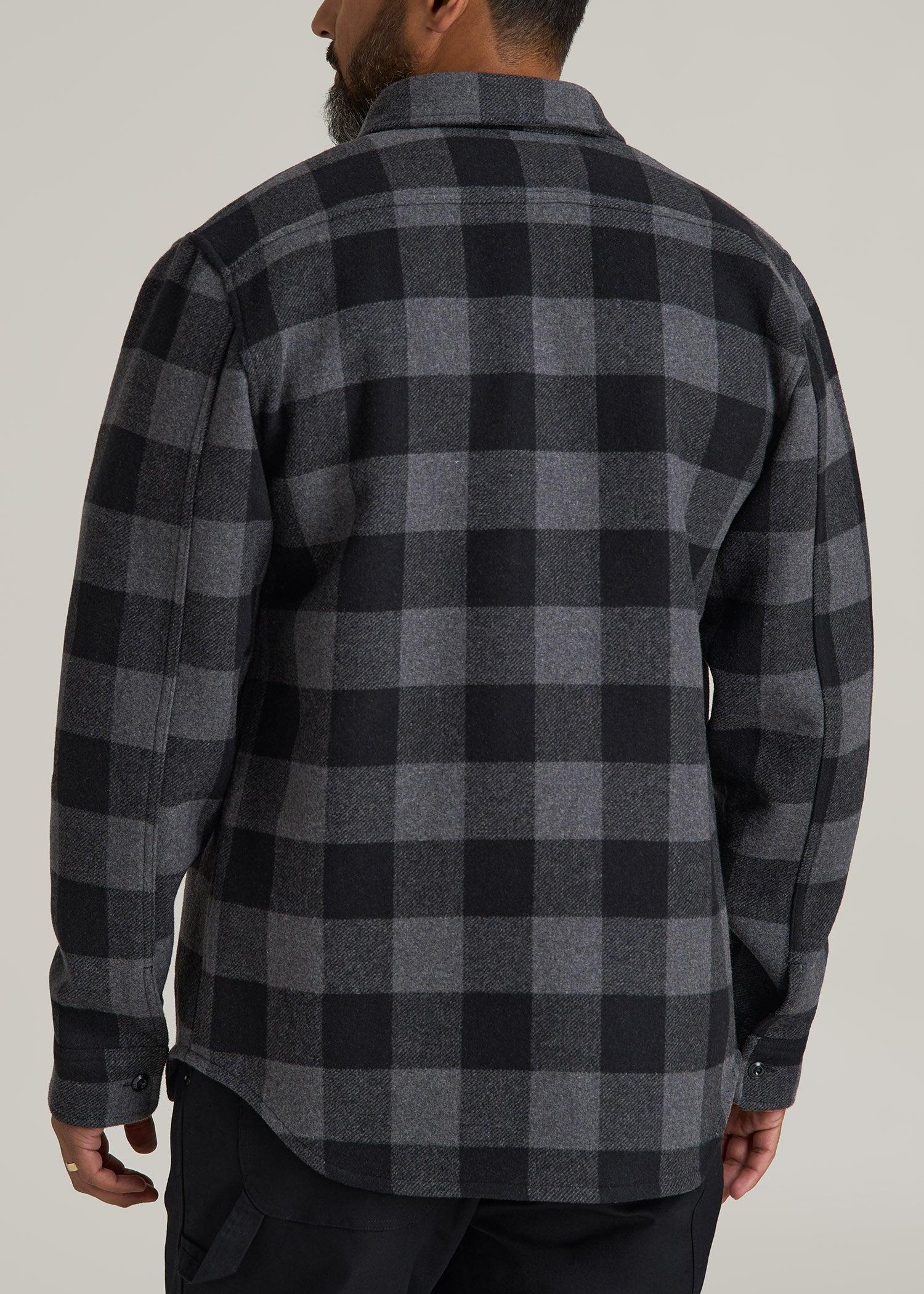 LJ&S Wool Blend Tall Men's Shirt Jacket in Black and Grey Check Product Image