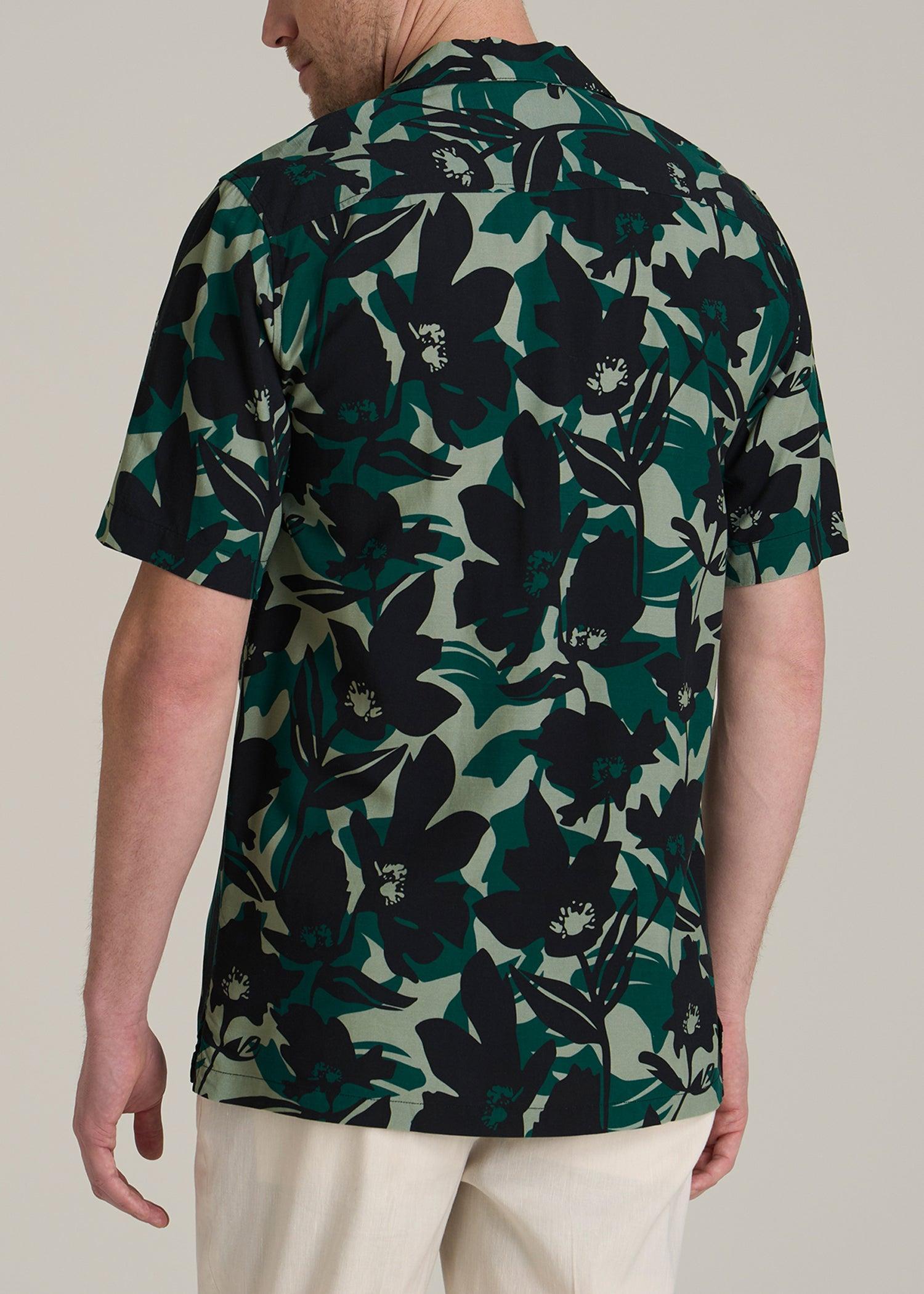 Short Sleeve Resort Shirt for Tall Men in Green and Black Floral Product Image