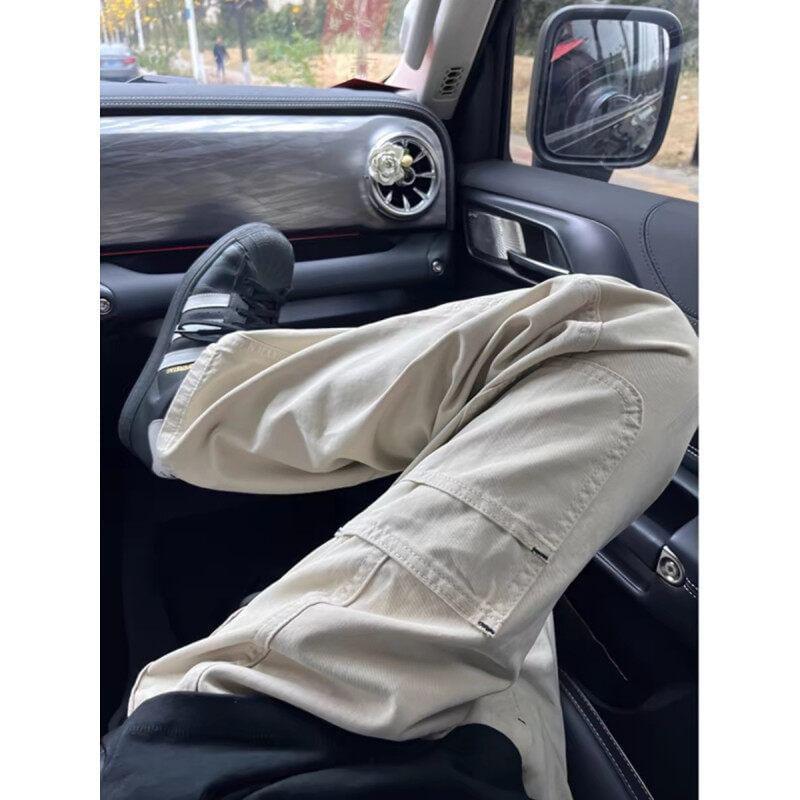 Mid Rise Plain Loose Fit Cargo Pants Product Image