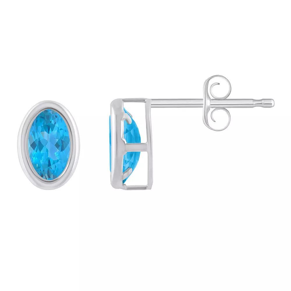 Celebration Gems Sterling Silver Oval Gemstone Stud Earrings, Women's, Blue Topaz Product Image