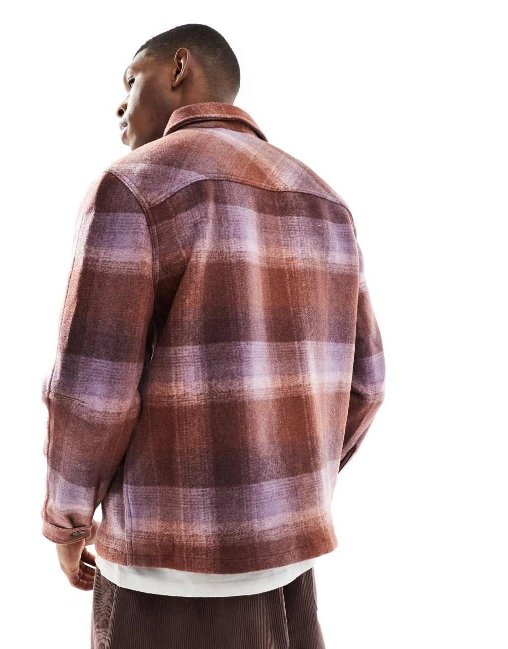 River Island plaid overshirt in purple Product Image