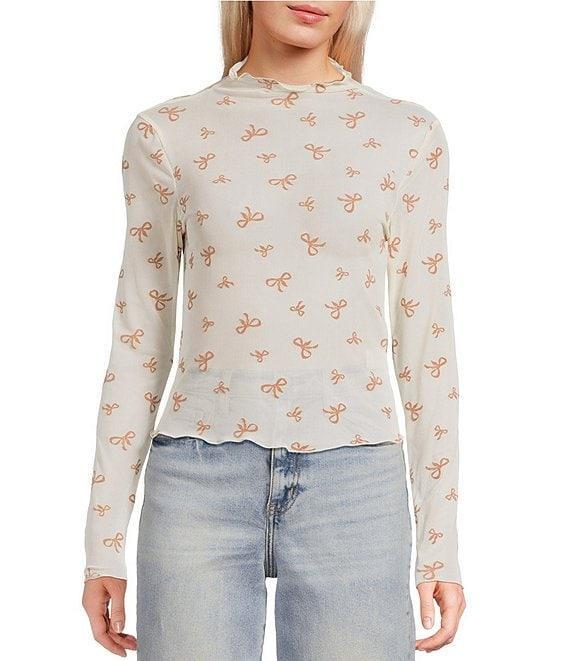 Moa Moa Bow Printed Mock Neck Long Sleeve Top Product Image