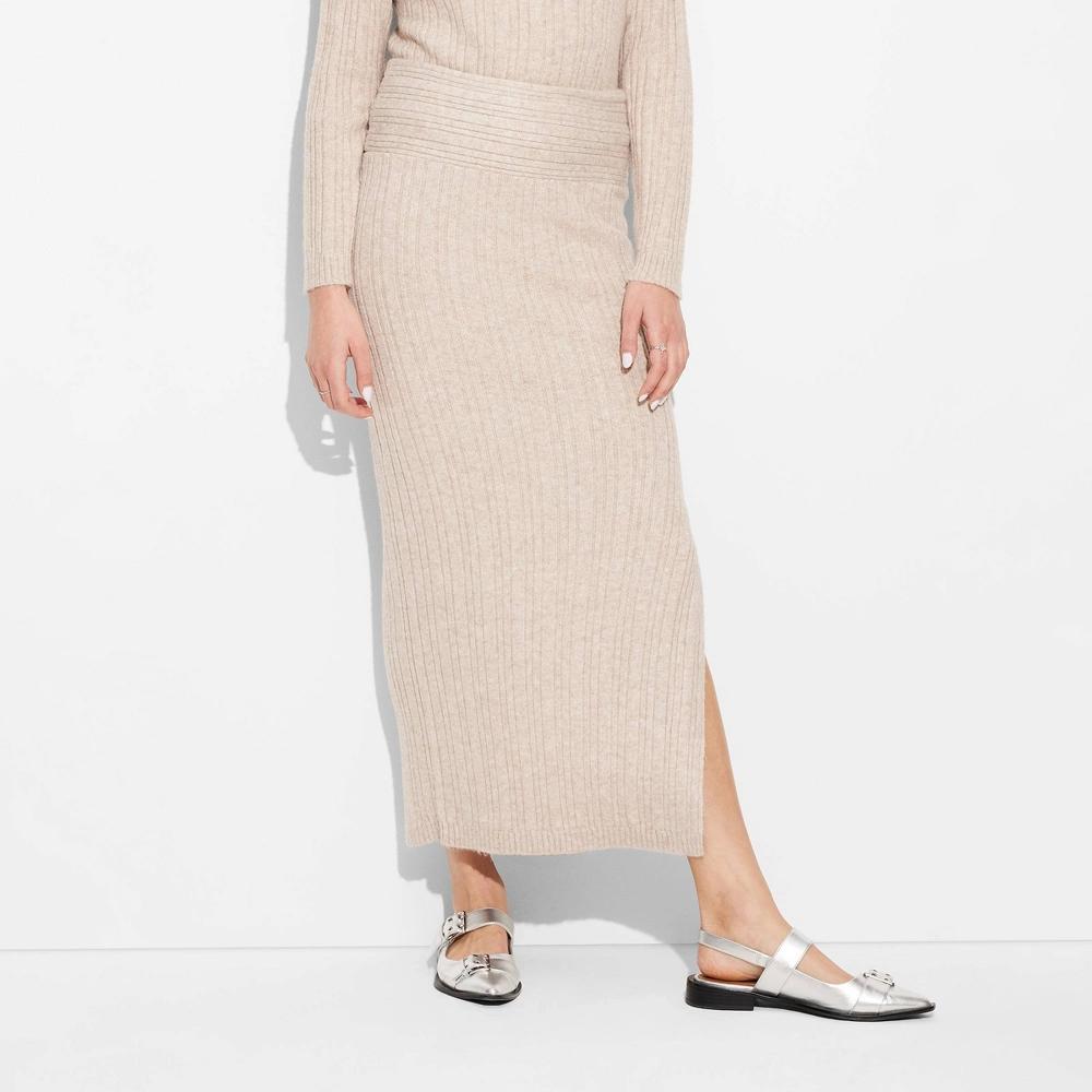 Women's Maxi Sweater Skirt - Wild Fable™ Beige S: Recycled Polyester, Viscose, Midweight, Regular Fit, Elastic Waistband Product Image