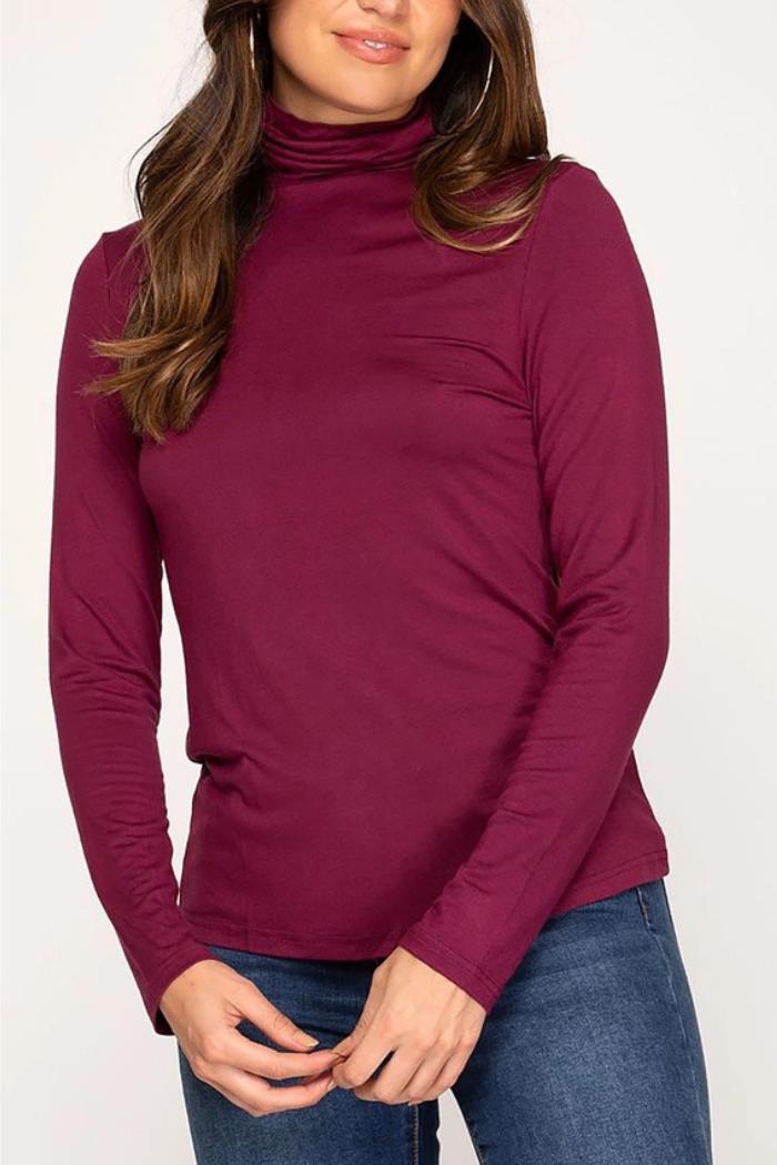 Mock Neck Long Sleeves Jersey Knit Top Product Image